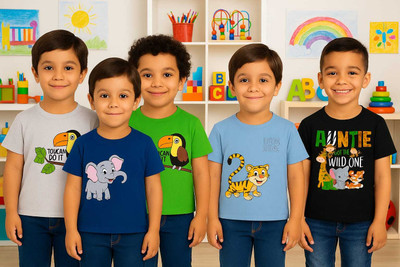 Paryag Baby Boys Printed Cotton Blend Regular T Shirt(Multicolor, Pack of 5)