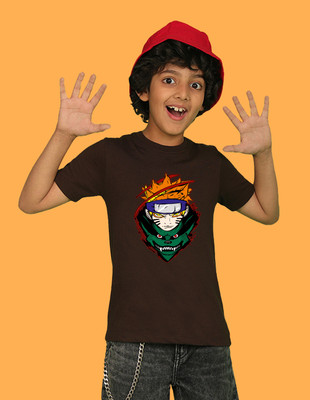 Nusyl Boys Graphic Print Cotton Blend Regular T Shirt(Brown, Pack of 1)
