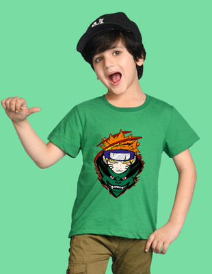 Nusyl Boys Graphic Print Cotton Blend Regular T Shirt(Green, Pack of 1)