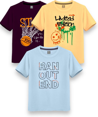 Boys & Girls Printed Cotton Blend T Shirt(Multicolor, Pack of 1)