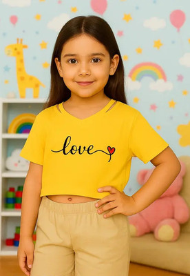 Prinsoo Girls Casual Cotton Blend Crop Top(Yellow, Pack of 1)