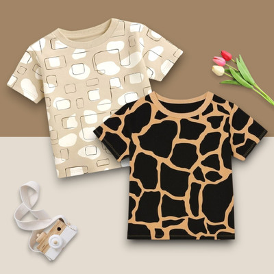 LACIA LOBO Baby Boys Printed Elastane Regular T Shirt(Multicolor, Pack of 1)
