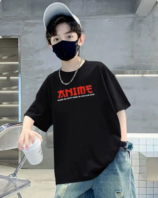 NORSEMEN Boys Printed Cotton Blend Oversized T Shirt(Black, Pack of 1)