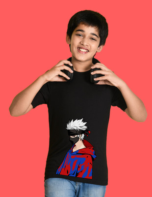 Nusyl Boys Graphic Print Cotton Blend Regular T Shirt(Black, Pack of 1)