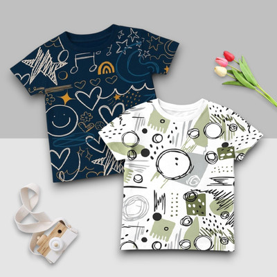 LACIA LOBO Baby Boys Printed Elastane Regular T Shirt(Multicolor, Pack of 1)