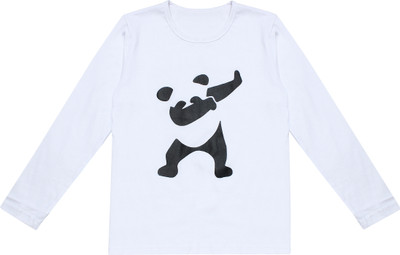 Abhirocks Boys & Girls Printed Cotton Blend Regular T Shirt(White, Pack of 1)