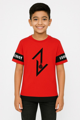 kripa fashion Boys Printed Pure Cotton Regular T Shirt(Red, Pack of 1)