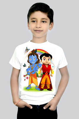 tiftiprint Boys & Girls Printed Cotton Blend Regular T Shirt(White, Pack of 1)