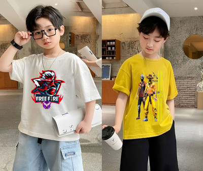 Kintu Parantu Boys Printed Polyester Regular T Shirt(Multicolor, Pack of 2)