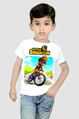 RIvoPrints Boys & Girls Typography, Printed Cotton Blend Regular T Shirt(White, Pack of 1)