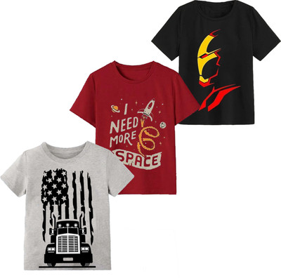 TitTom Boys Printed Pure Cotton Regular T Shirt(Multicolor, Pack of 3)
