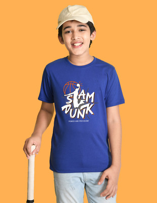 Nusyl Boys Graphic Print Cotton Blend Regular T Shirt(Blue, Pack of 1)