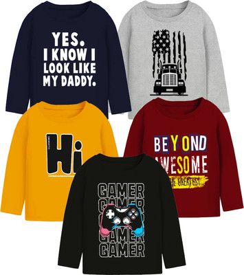 Boys & Girls Printed, Typography Pure Cotton T Shirt(Multicolor, Pack of 5)