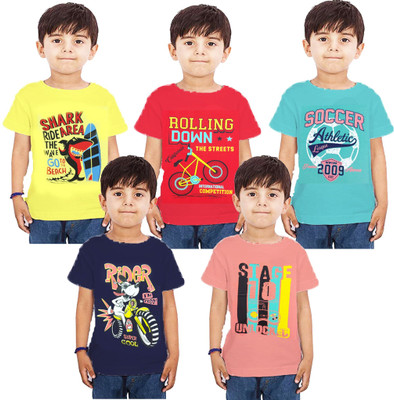 Baby Boys Printed Pure Cotton T Shirt(Multicolor, Pack of 1)