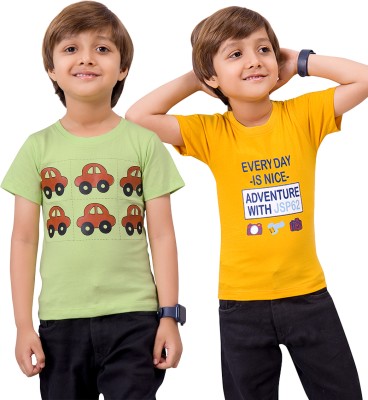 FABROYZ Boys Printed Pure Cotton Regular T Shirt(Multicolor, Pack of 2)