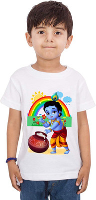 THEYOUNGESTTEE Boys Graphic Print Cotton Blend Regular T Shirt(White, Pack of 1)