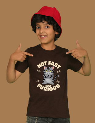 Nusyl Boys Graphic Print Cotton Blend Regular T Shirt(Brown, Pack of 1)
