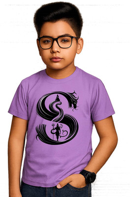 ORANGEMOON Boys & Girls Printed, Self Design, Graphic Print Polyester Regular T Shirt(Purple, Pack of 1)