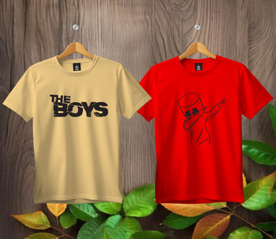 SL5 TEX Boys & Girls Printed Pure Cotton Regular T Shirt(Multicolor, Pack of 2)