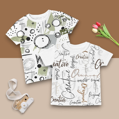 WinsKart Baby Boys Typography, Printed Elastane Regular T Shirt(Multicolor, Pack of 2)
