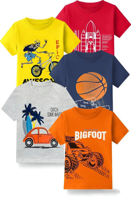 Rameti Baby Boys & Baby Girls Printed Pure Cotton T Shirt(Multicolor, Pack of 1)