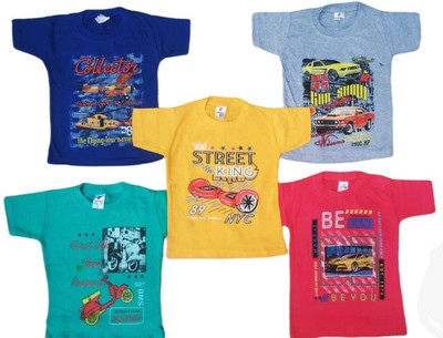 Tejee Baby Boys & Baby Girls Printed Pure Cotton T Shirt(Multicolor, Pack of 1)