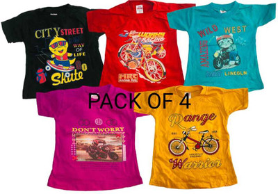 dealpakki Boys & Girls Printed Cotton Blend Regular T Shirt(Multicolor, Pack of 4)