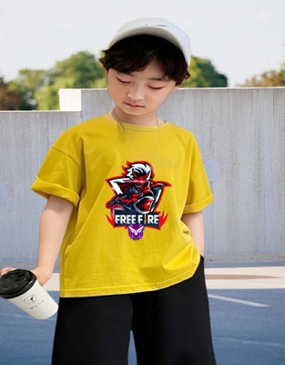 Parona Boys Printed Polyester Regular T Shirt(Yellow, Pack of 1)