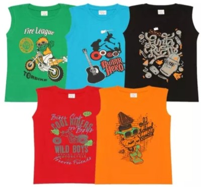 NewLadiesZone Boys Printed Pure Cotton Regular T Shirt(Multicolor, Pack of 5)