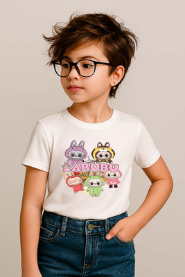 BHAIJIFASHION Boys & Girls Printed Polyester Regular T Shirt(White, Pack of 1)