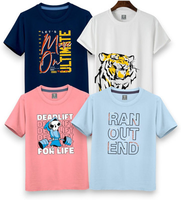 NI FASHION Boys & Girls Printed Cotton Blend T Shirt(Multicolor, Pack of 4)