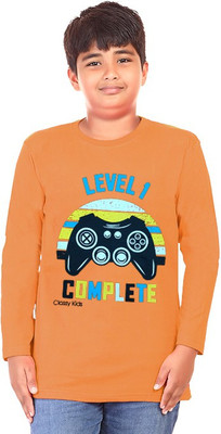 Ctg Boys Typography, Printed Pure Cotton Regular T Shirt(Orange, Pack of 1)