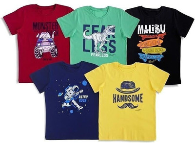 Swarnavaran Baby Boys & Baby Girls Printed Pure Cotton T Shirt(Multicolor, Pack of 1)