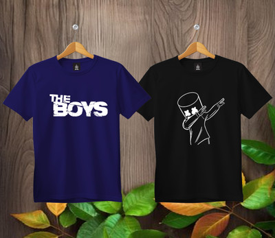 SL5 TEX Boys & Girls Printed Pure Cotton Regular T Shirt(Multicolor, Pack of 2)