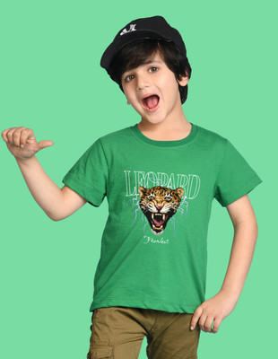 Nusyl Boys Graphic Print Cotton Blend Regular T Shirt(Green, Pack of 1)