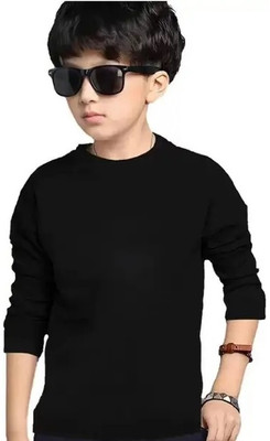 BQC Boys Solid Polyester Regular T Shirt(Black, Pack of 1)