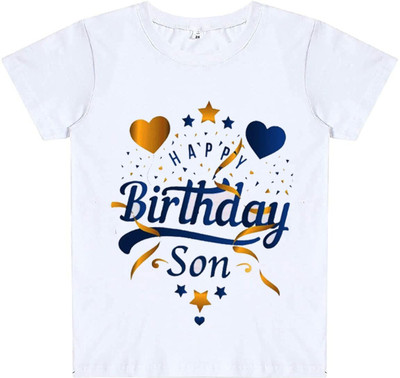 THEYOUNGESTTEE Boys Typography, Printed Cotton Blend Regular T Shirt(White, Pack of 1)