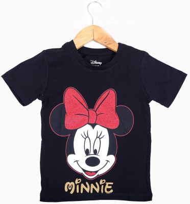 Disney By Icable Girls Typography, Printed Cotton Blend Regular T Shirt(Black, Pack of 1)