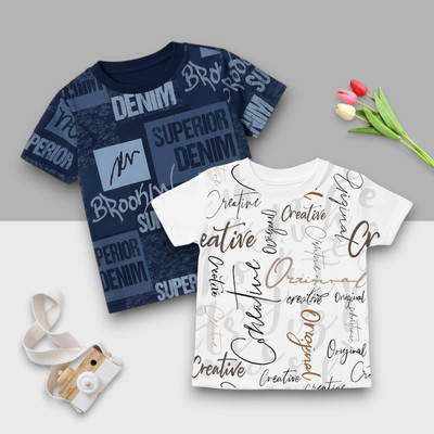 Uwald Baby Boys & Baby Girls Printed Polycotton Regular T Shirt(Multicolor, Pack of 2)