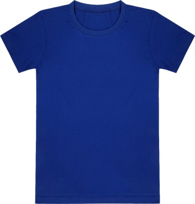 3SIX5 Boys Solid Pure Cotton Regular T Shirt(Blue, Pack of 1)