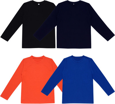 DIAZ Boys Solid Pure Cotton Regular T Shirt(Multicolor, Pack of 4)