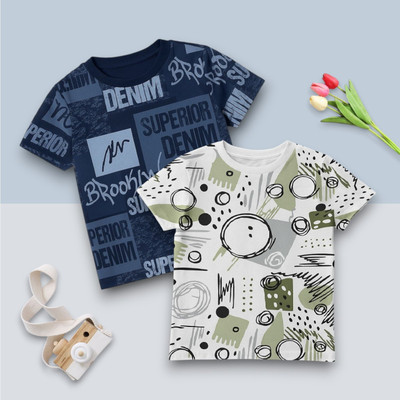 WinsKart Baby Boys Typography, Printed Elastane Regular T Shirt(Multicolor, Pack of 1)