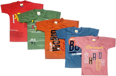 BobbleKids Baby Boys & Baby Girls Printed Pure Cotton Regular T Shirt(Multicolor, Pack of 5)