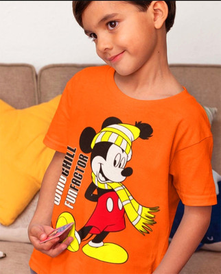 mudgal india creations Baby Boys Solid Cotton Blend Regular T Shirt(Orange, Pack of 1)