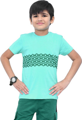 YOUMAA FAB Boys Printed Cotton Blend Regular T Shirt(Green, Pack of 1)