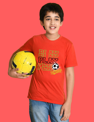 Nusyl Boys Graphic Print Cotton Blend Regular T Shirt(Red, Pack of 1)