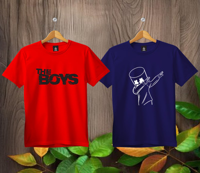 SL5 TEX Boys & Girls Printed Pure Cotton Regular T Shirt(Multicolor, Pack of 2)