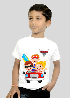 RIvoPrints Boys & Girls Printed Cotton Blend Regular T Shirt(White, Pack of 1)