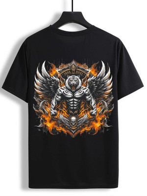 DELGAN Boys Printed Pure Cotton Regular T Shirt(Black, Pack of 1)