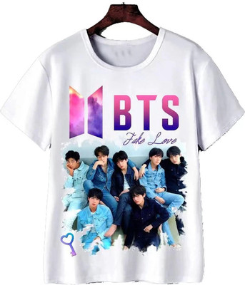 MAVAIGA Girls Graphic Print Polyester Regular T Shirt(White, Pack of 1)